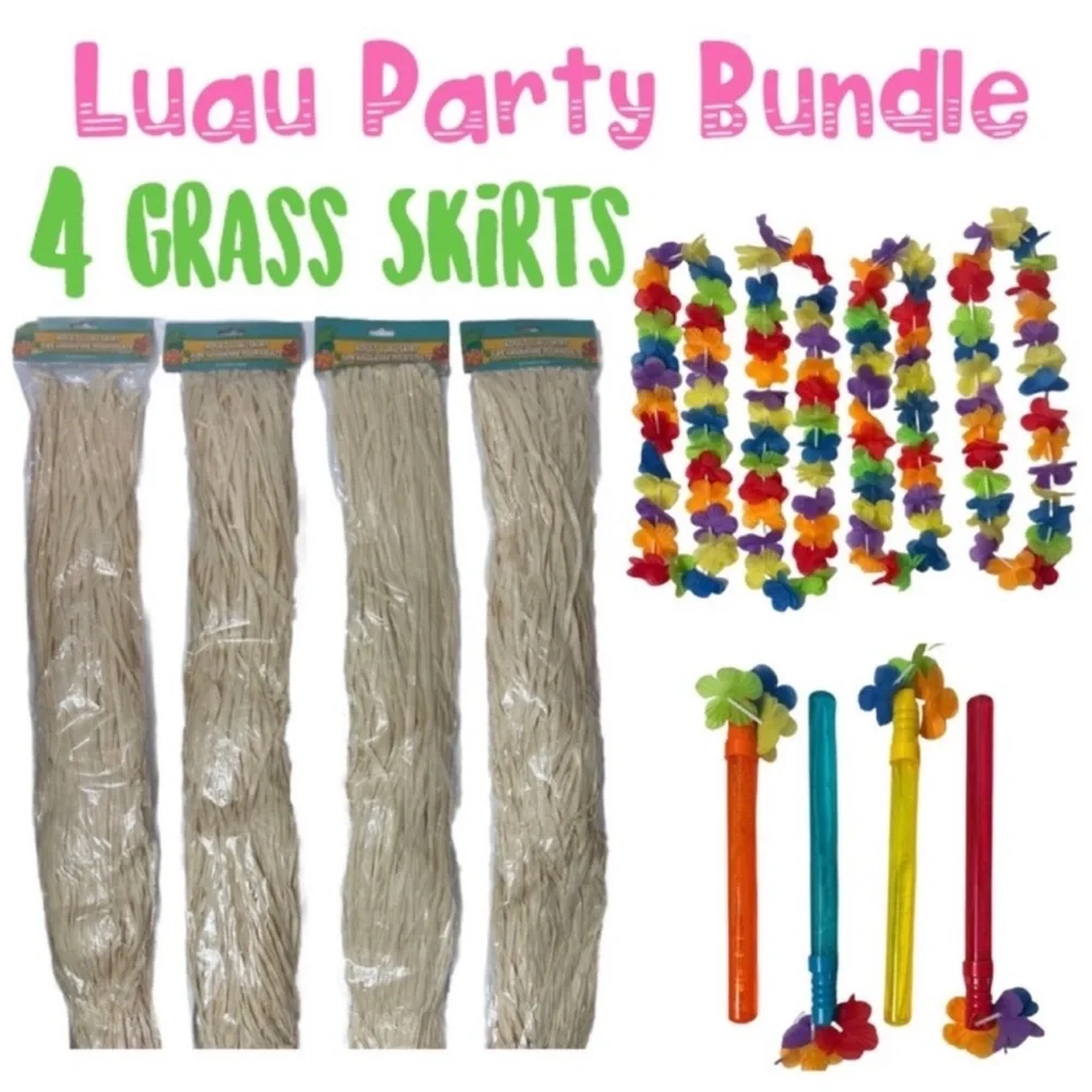 Luau Adult Costume Grass Skirt Tropical Hawaiian Tiki Bar Dance Hula Party Set